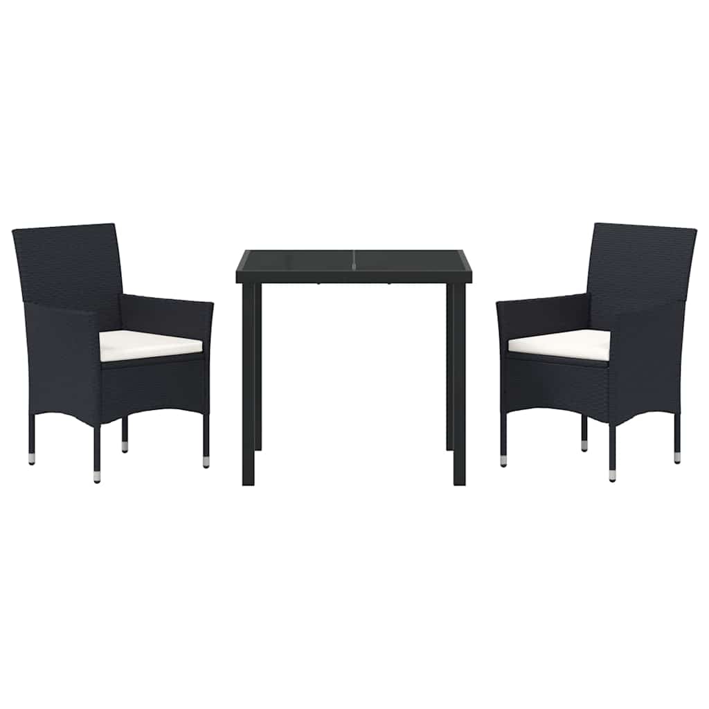 Set da Pranzo per Giardino con cuscino 3 pcs Nero Poly Rattan - homemem39