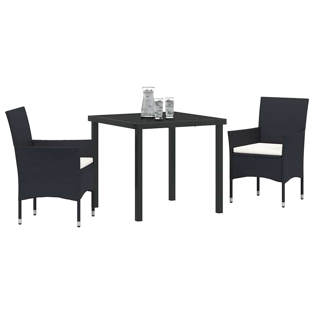 Set da Pranzo per Giardino con cuscino 3 pcs Nero Poly Rattan - homemem39