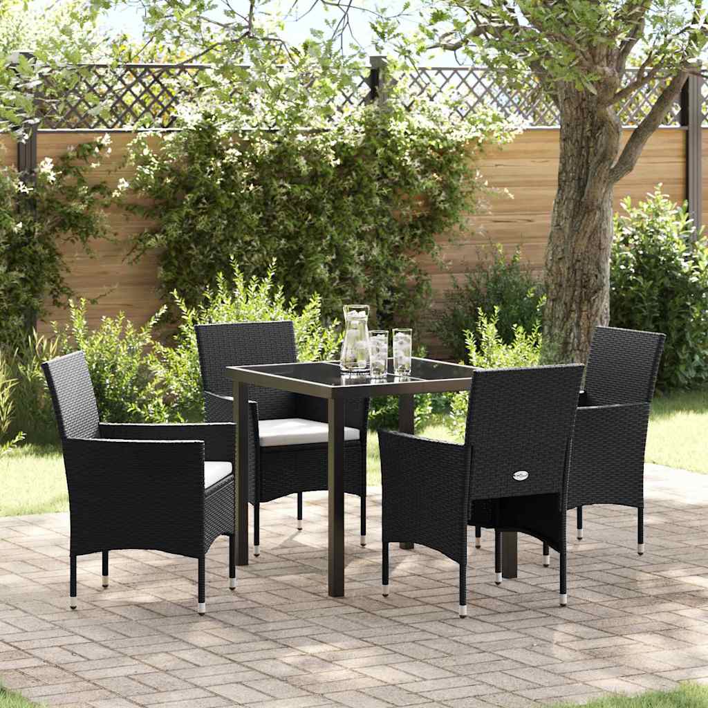 Set da Pranzo per Giardino con cuscino 5 pcs Nero Poly Rattan - homemem39