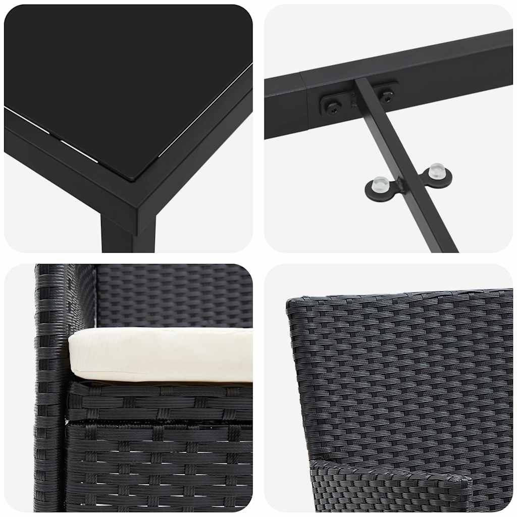 Set da Pranzo per Giardino con cuscino 5 pcs Nero Poly Rattan - homemem39