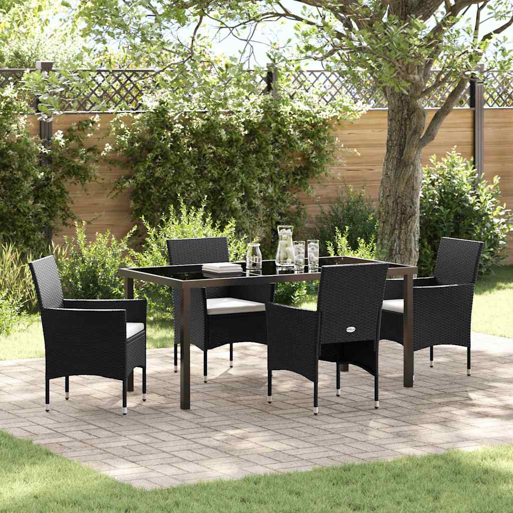 Set da Pranzo per Giardino con cuscino 5 pcs Nero Poly Rattan - homemem39