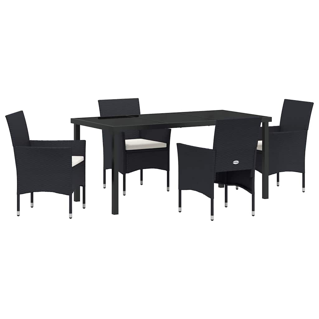 Set da Pranzo per Giardino con cuscino 5 pcs Nero Poly Rattan - homemem39