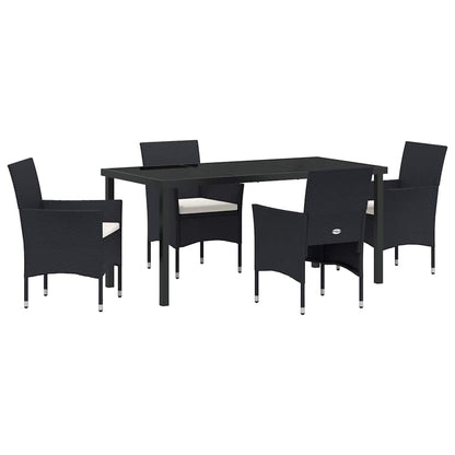 Set da Pranzo per Giardino con cuscino 5 pcs Nero Poly Rattan - homemem39