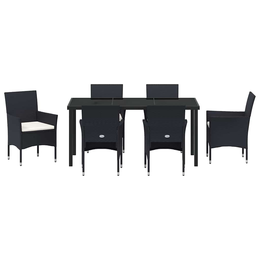 Set da Pranzo per Giardino con cuscino 7 pcs Nero Poly Rattan - homemem39