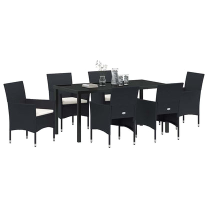Set da Pranzo per Giardino con cuscino 7 pcs Nero Poly Rattan - homemem39