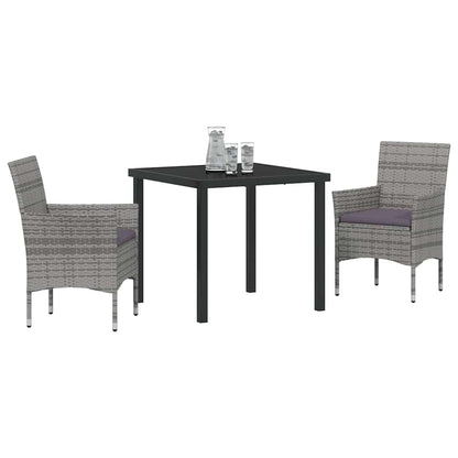 Set da Pranzo per Giardino con cuscino 3 pcs Grigio Poly Rattan - homemem39