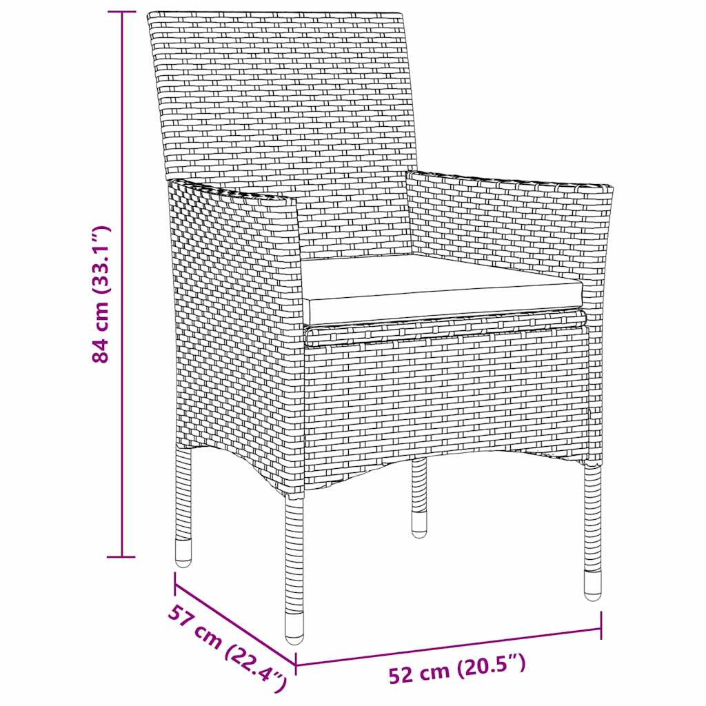 Set da Pranzo per Giardino con cuscino 3 pcs Grigio Poly Rattan - homemem39