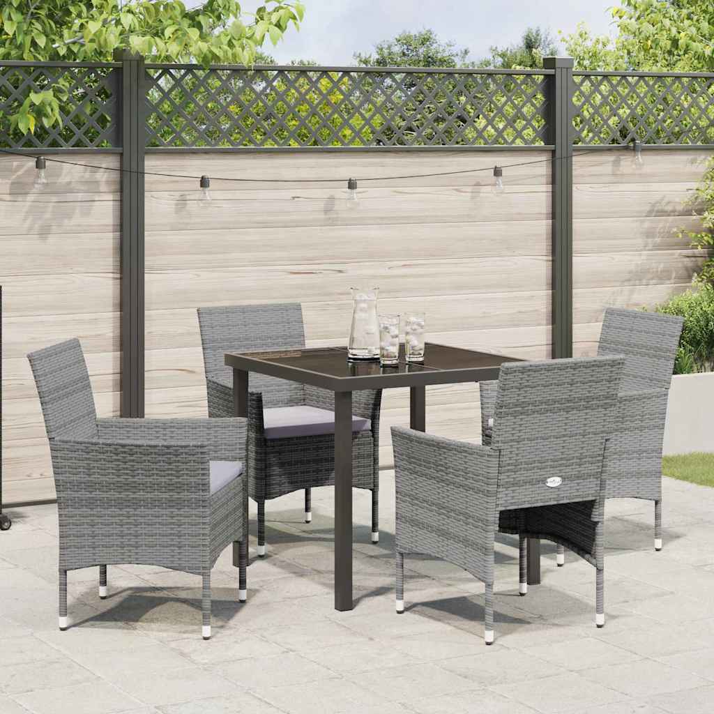 Set da Pranzo per Giardino con cuscino 5 pcs Grigio Poly Rattan - homemem39