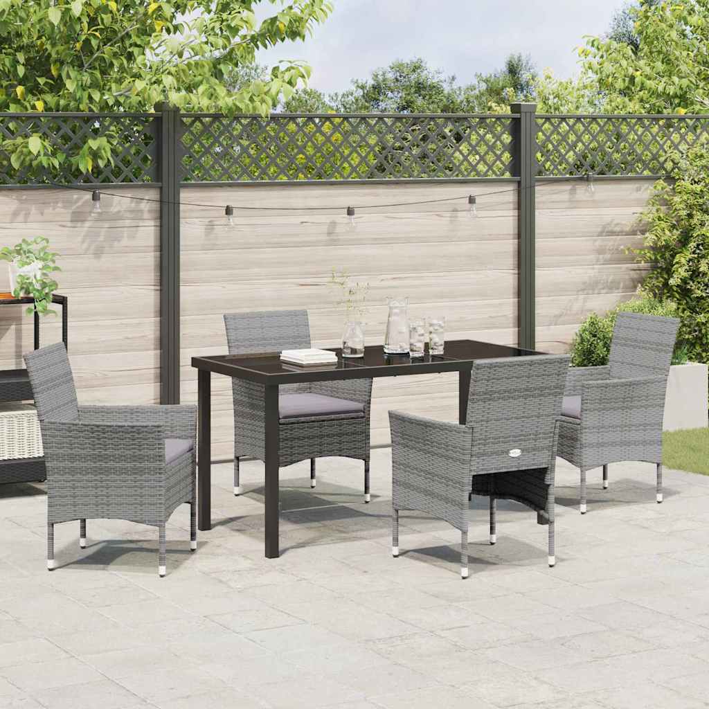 Set da Pranzo per Giardino con cuscino 5 pcs Grigio Poly Rattan - homemem39