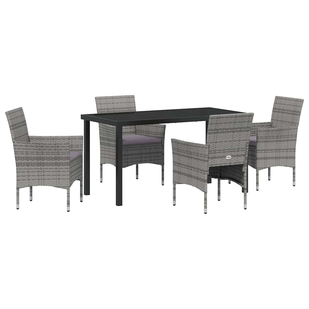 Set da Pranzo per Giardino con cuscino 5 pcs Grigio Poly Rattan - homemem39