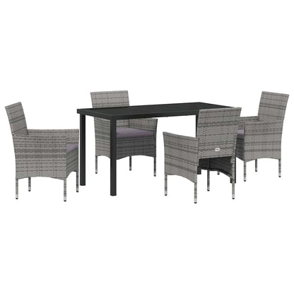 Set da Pranzo per Giardino con cuscino 5 pcs Grigio Poly Rattan - homemem39