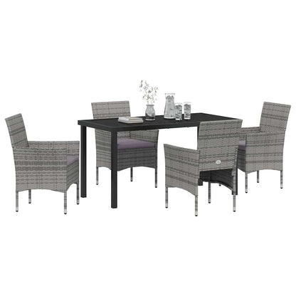 Set da Pranzo per Giardino con cuscino 5 pcs Grigio Poly Rattan - homemem39