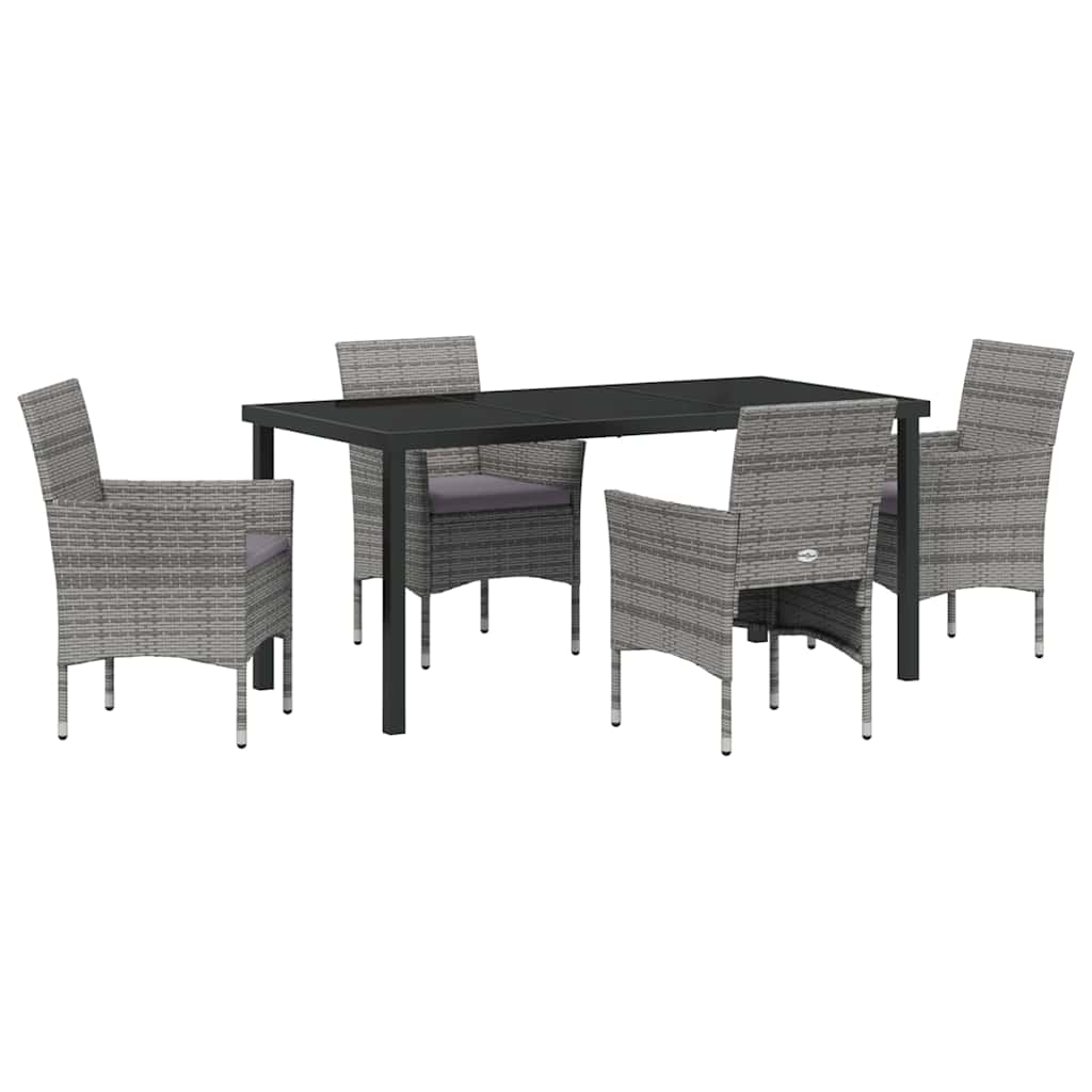 Set da Pranzo per Giardino con cuscino 5 pcs Grigio Poly Rattan - homemem39