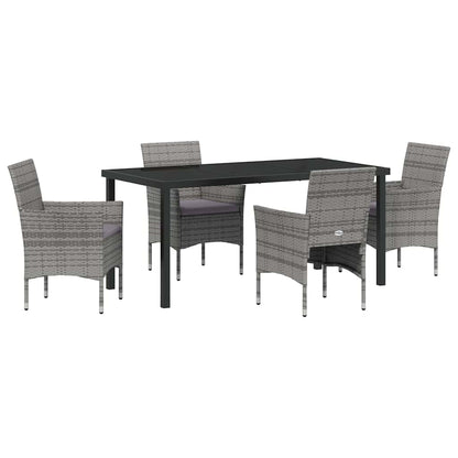 Set da Pranzo per Giardino con cuscino 5 pcs Grigio Poly Rattan - homemem39