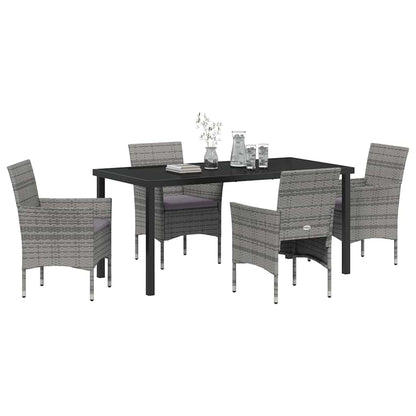 Set da Pranzo per Giardino con cuscino 5 pcs Grigio Poly Rattan - homemem39