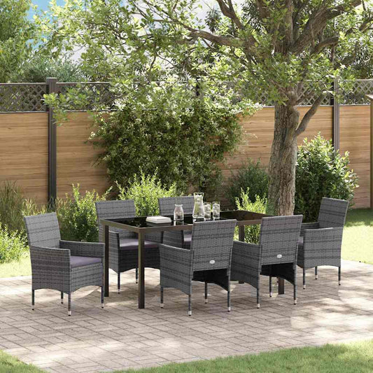 Set da Pranzo per Giardino con cuscino 7 pcs Grigio Poly Rattan - homemem39