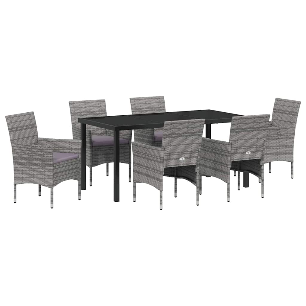 Set da Pranzo per Giardino con cuscino 7 pcs Grigio Poly Rattan - homemem39
