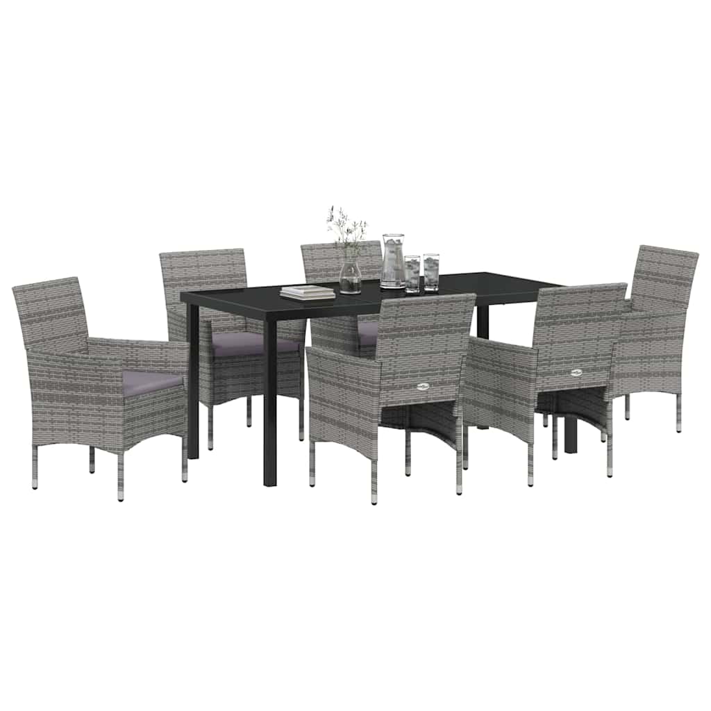 Set da Pranzo per Giardino con cuscino 7 pcs Grigio Poly Rattan - homemem39