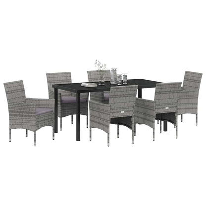 Set da Pranzo per Giardino con cuscino 7 pcs Grigio Poly Rattan - homemem39