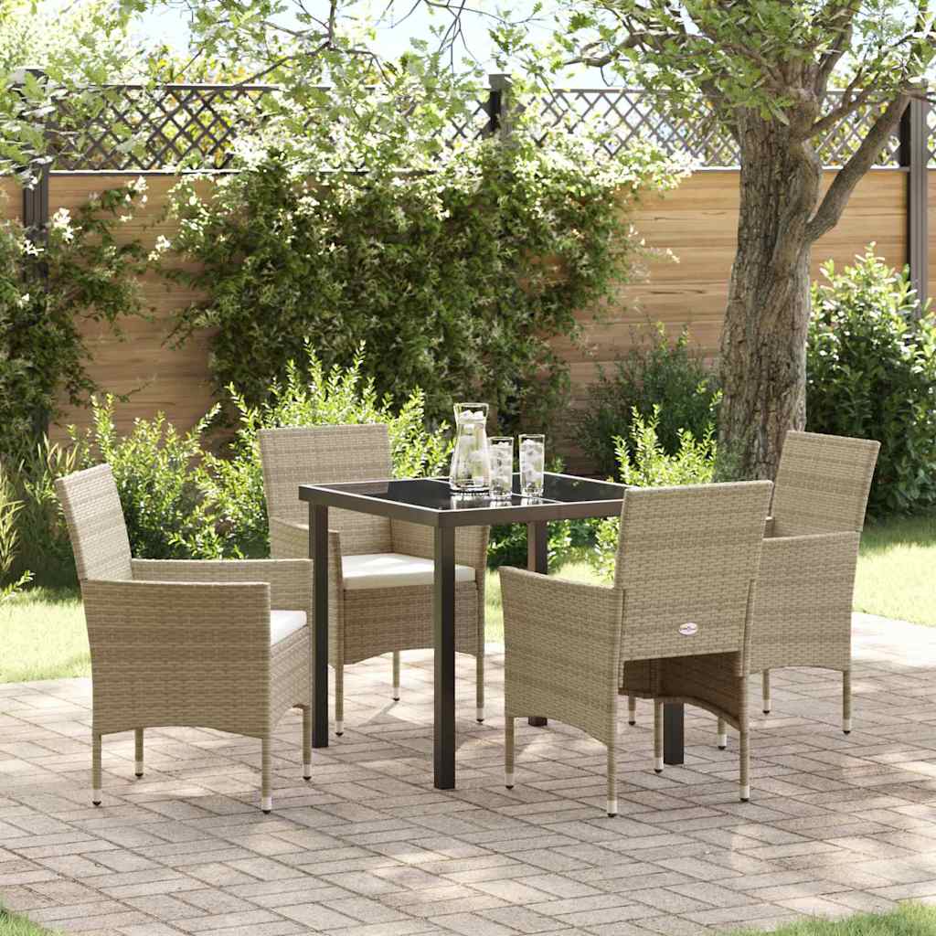 Set da Pranzo per Giardino con cuscino 5 pcs Beige Poly Rattan - homemem39