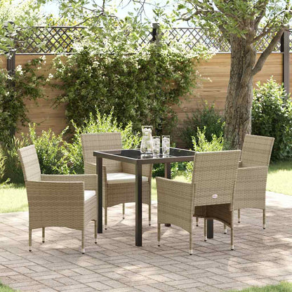 Set da Pranzo per Giardino con cuscino 5 pcs Beige Poly Rattan - homemem39