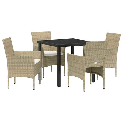 Set da Pranzo per Giardino con cuscino 5 pcs Beige Poly Rattan - homemem39