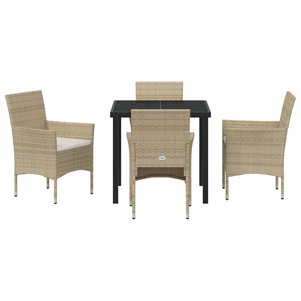 Set da Pranzo per Giardino con cuscino 5 pcs Beige Poly Rattan - homemem39