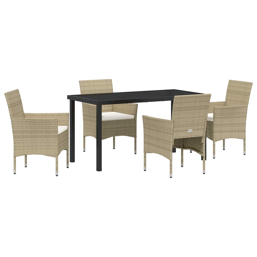 Set da Pranzo per Giardino con cuscino 5 pcs Beige Poly Rattan - homemem39