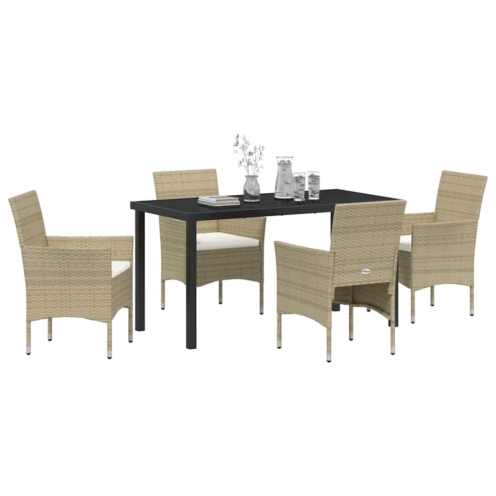 Set da Pranzo per Giardino con cuscino 5 pcs Beige Poly Rattan - homemem39
