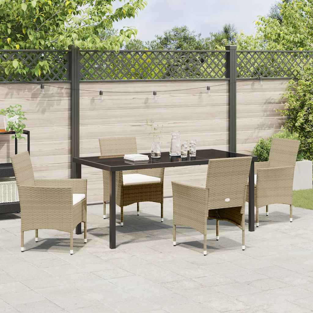Set da Pranzo per Giardino con cuscino 5 pcs Beige Poly Rattan - homemem39