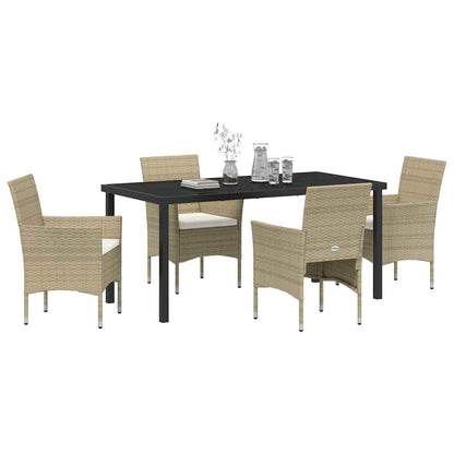 Set da Pranzo per Giardino con cuscino 5 pcs Beige Poly Rattan - homemem39