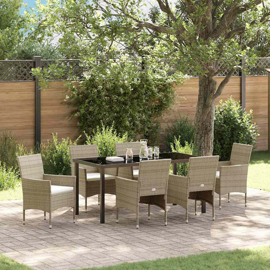 Set da Pranzo per Giardino con cuscino 7 pcs Beige Poly Rattan - homemem39