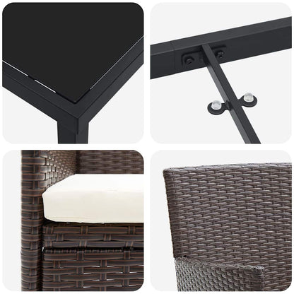 Set da Pranzo per Giardino 3 pcs Marrone Poly Rattan - homemem39