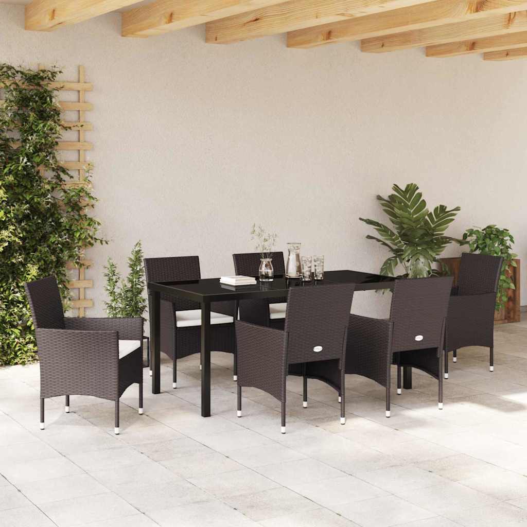 Set da Pranzo per Giardino 7 pcs Marrone Poly Rattan - homemem39