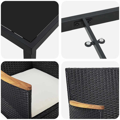 Set da Pranzo per Giardino con cuscino 3 pcs Nero Poly Rattan - homemem39