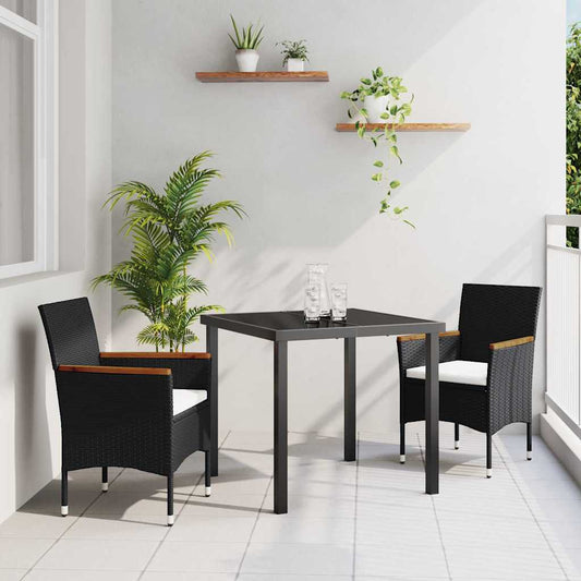 Set da Pranzo per Giardino con cuscino 3 pcs Nero Poly Rattan - homemem39