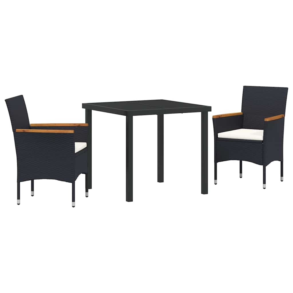 Set da Pranzo per Giardino con cuscino 3 pcs Nero Poly Rattan - homemem39