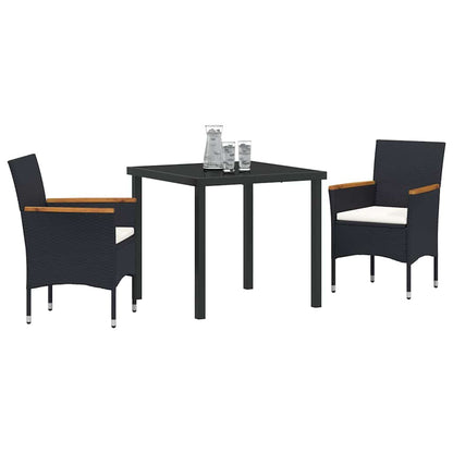 Set da Pranzo per Giardino con cuscino 3 pcs Nero Poly Rattan - homemem39