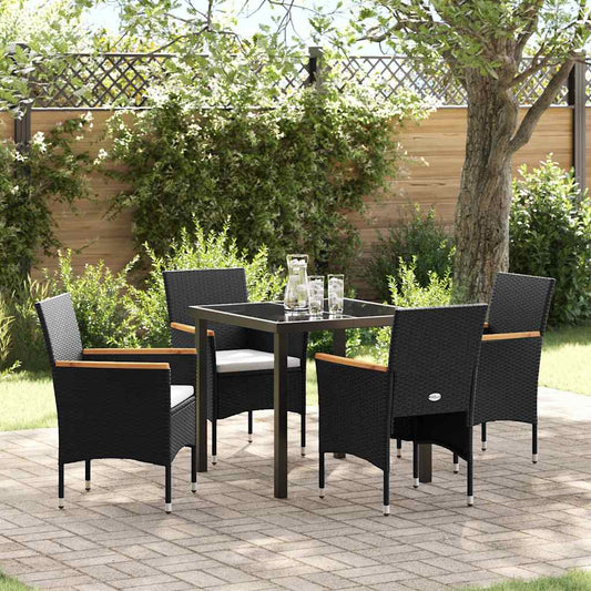 Set da Pranzo per Giardino con cuscino 5 pcs Nero Poly Rattan - homemem39