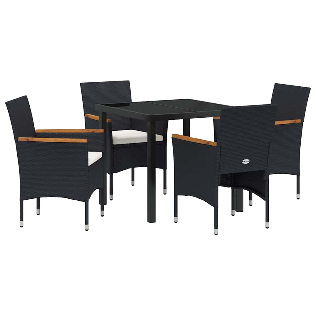 Set da Pranzo per Giardino con cuscino 5 pcs Nero Poly Rattan - homemem39