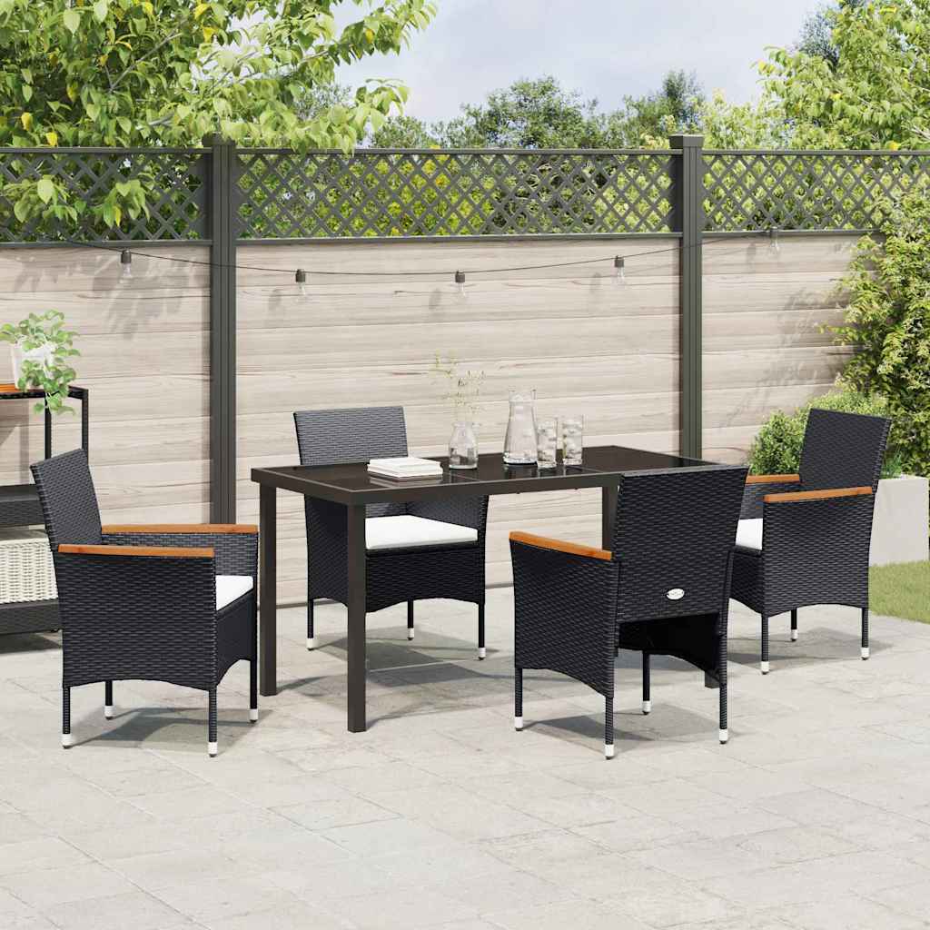 Set da Pranzo per Giardino con cuscino 5 pcs Nero Poly Rattan - homemem39