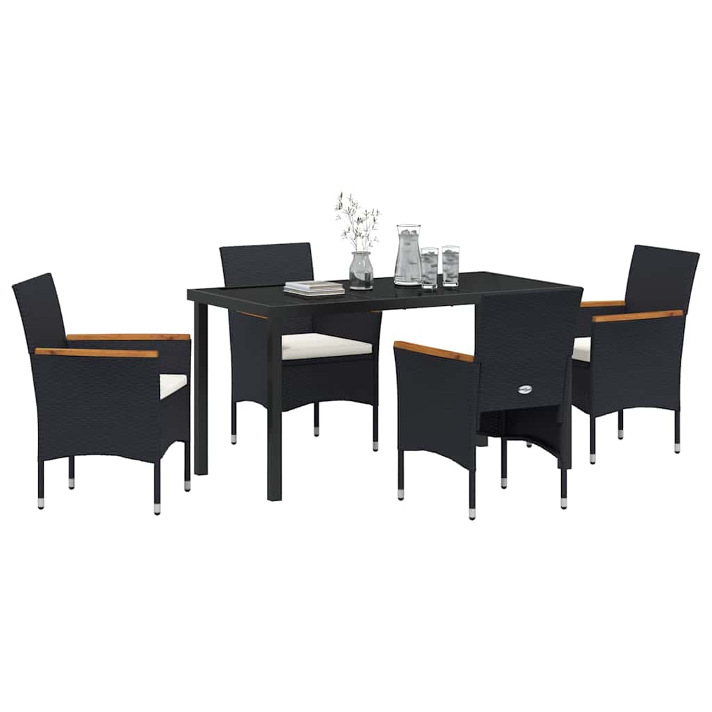 Set da Pranzo per Giardino con cuscino 5 pcs Nero Poly Rattan - homemem39