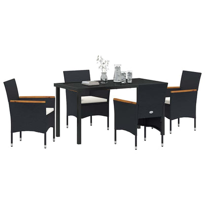 Set da Pranzo per Giardino con cuscino 5 pcs Nero Poly Rattan - homemem39