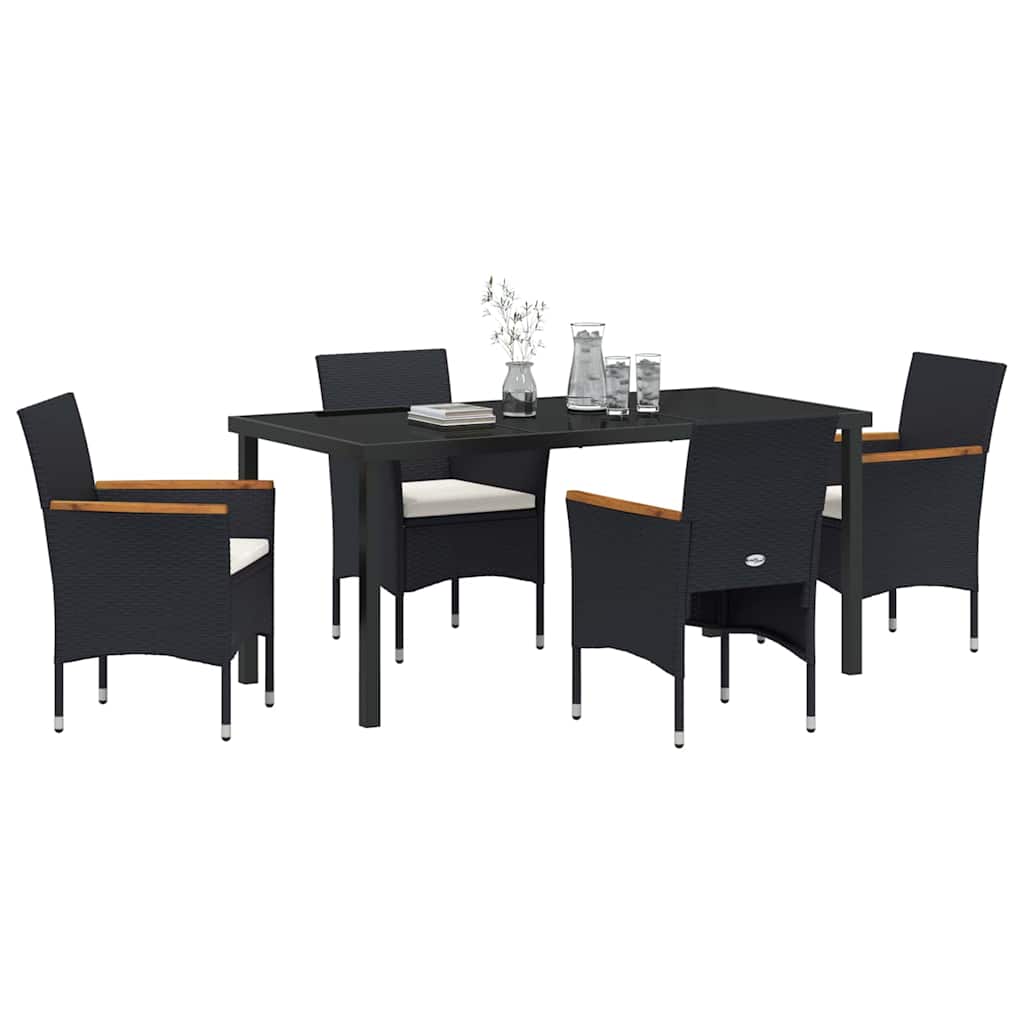 Set da Pranzo per Giardino con cuscino 5 pcs Nero Poly Rattan - homemem39