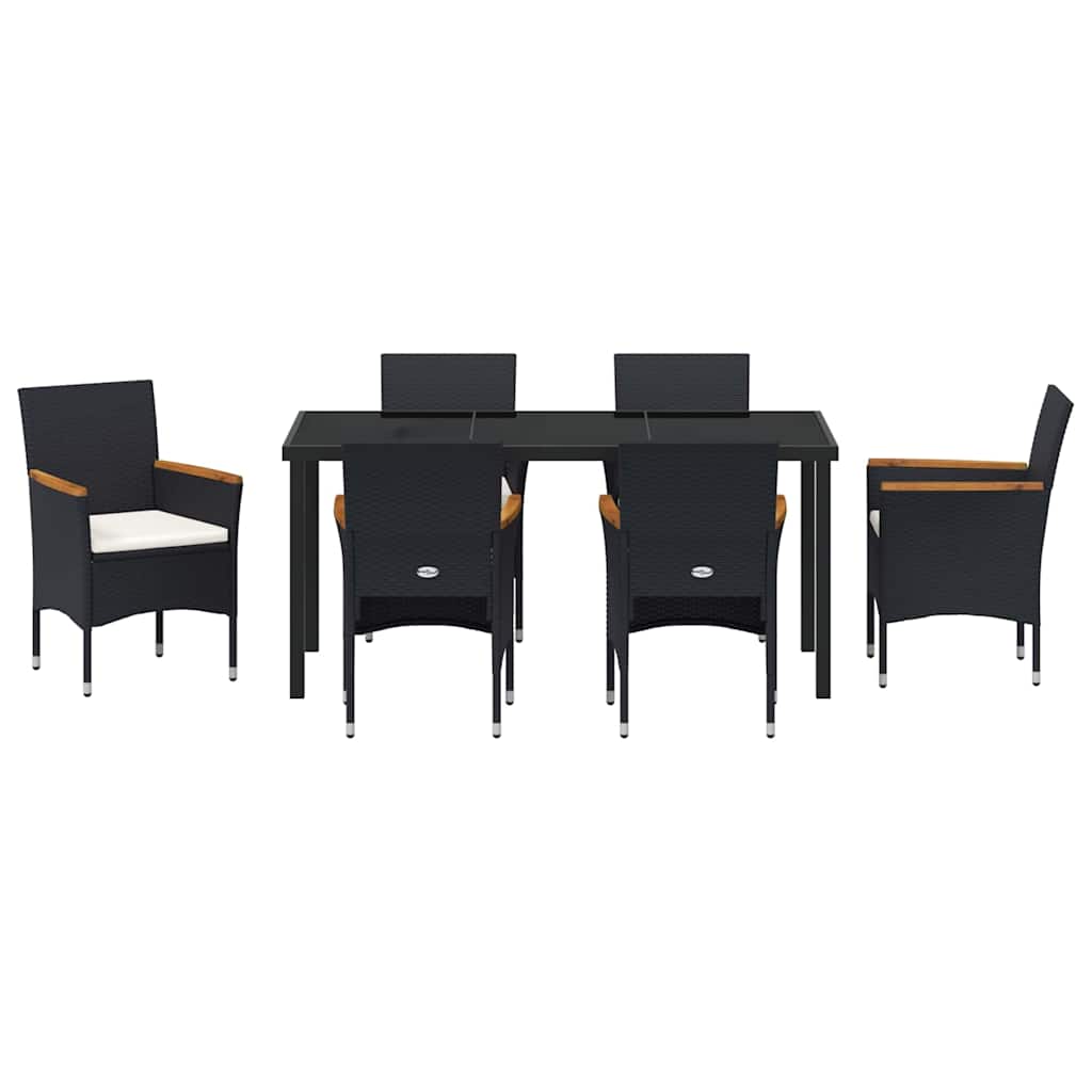 Set da Pranzo per Giardino con cuscino 7 pcs Nero Poly Rattan - homemem39