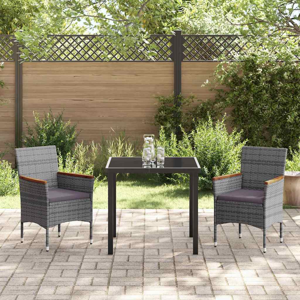 Set da Pranzo per Giardino con cuscino 3 pcs Grigio Poly Rattan - homemem39