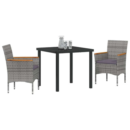 Set da Pranzo per Giardino con cuscino 3 pcs Grigio Poly Rattan - homemem39