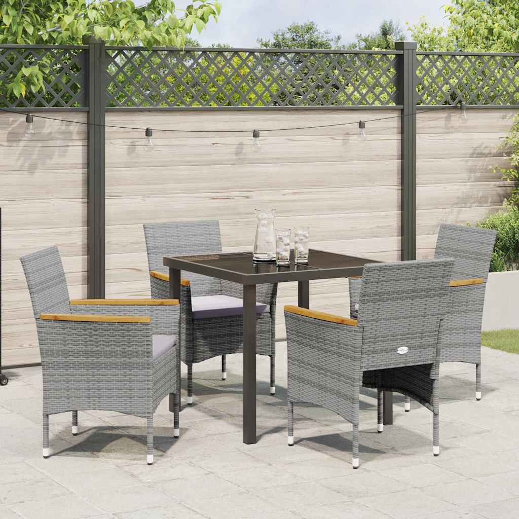 Set da Pranzo per Giardino con cuscino 5 pcs Grigio Poly Rattan - homemem39