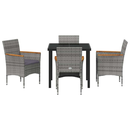 Set da Pranzo per Giardino con cuscino 5 pcs Grigio Poly Rattan - homemem39