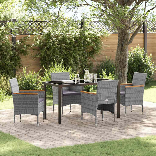 Set da Pranzo per Giardino con cuscino 5 pcs Grigio Poly Rattan - homemem39